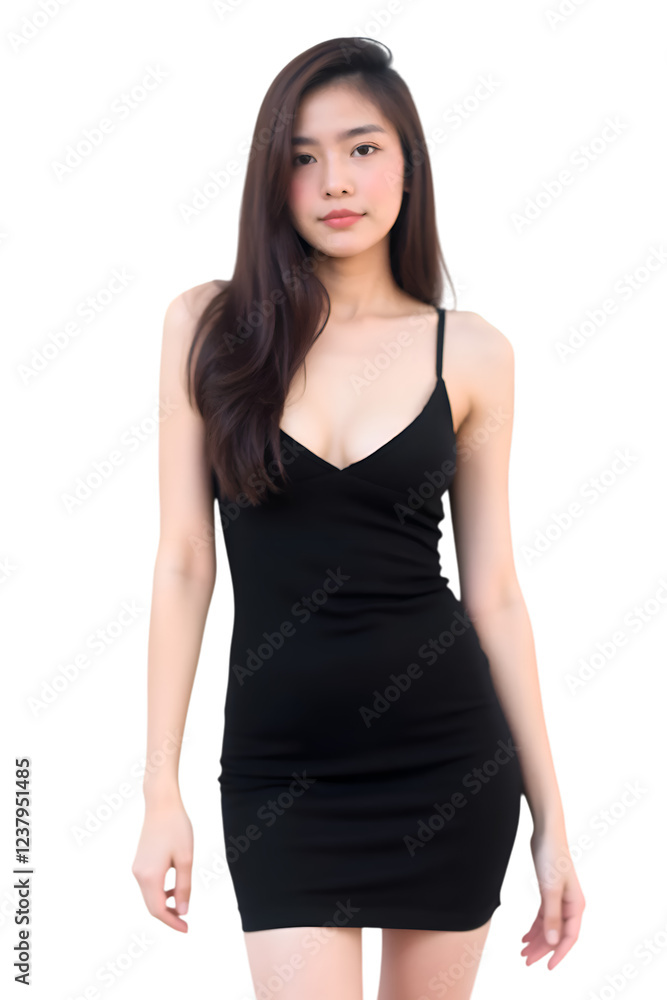 Asian woman wearing a dress on transparent background Asian woman wearing a dress on transparent background