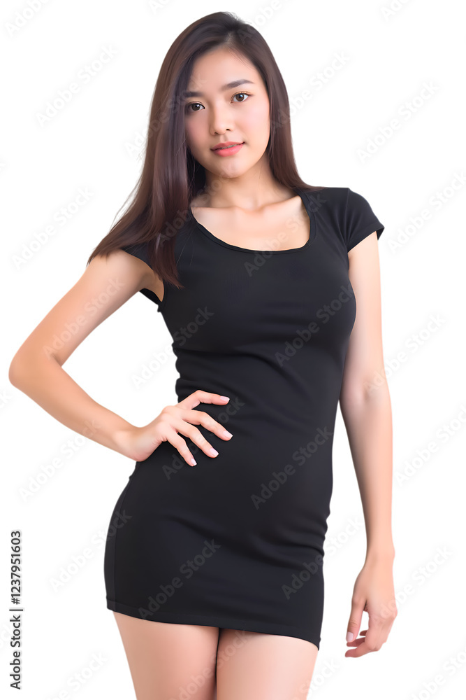 Asian woman wearing a dress on transparent background Asian woman wearing a dress on transparent background