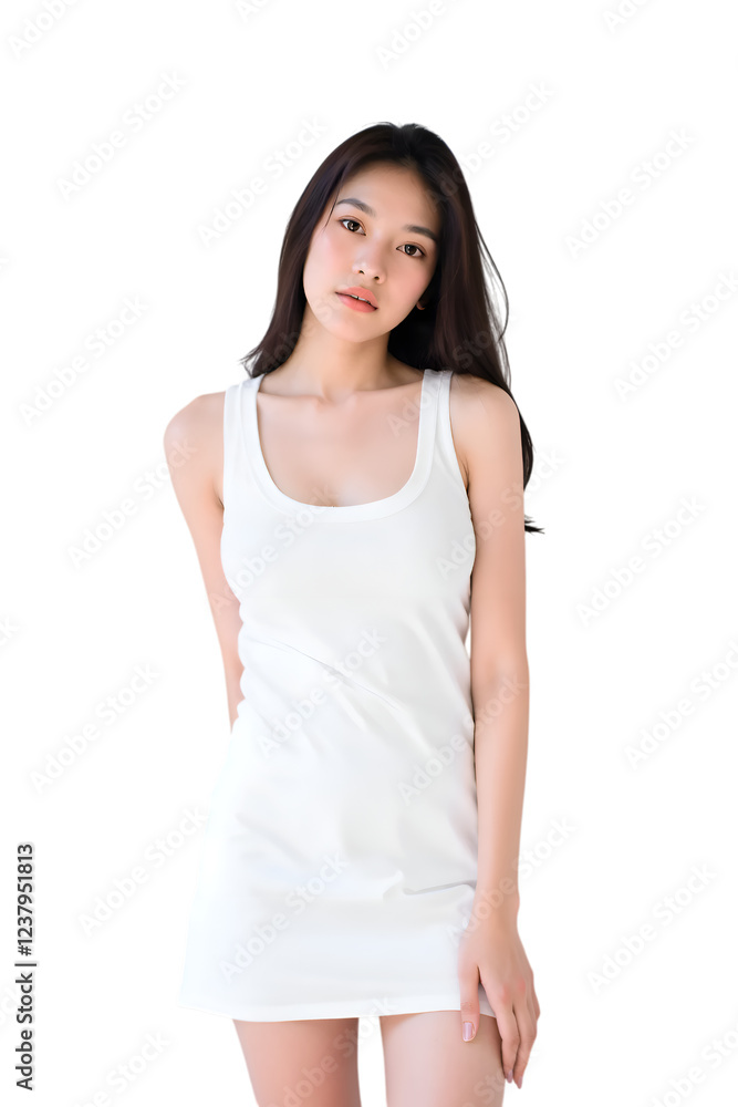 Asian woman wearing a dress on transparent background Asian woman wearing a dress on transparent background