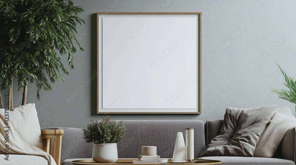 Modern Living Room Interior Mockup with Empty Frame Modern Living Room Interior Mockup with Empty Frame