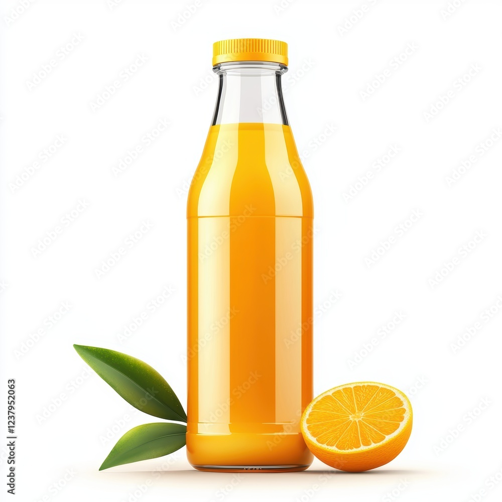 floating juice bottle mockup with bright orange juice and a blank label for customization, isolated on a white background floating juice bottle mockup with bright orange juice and a blank label for customization, isolated on a white background