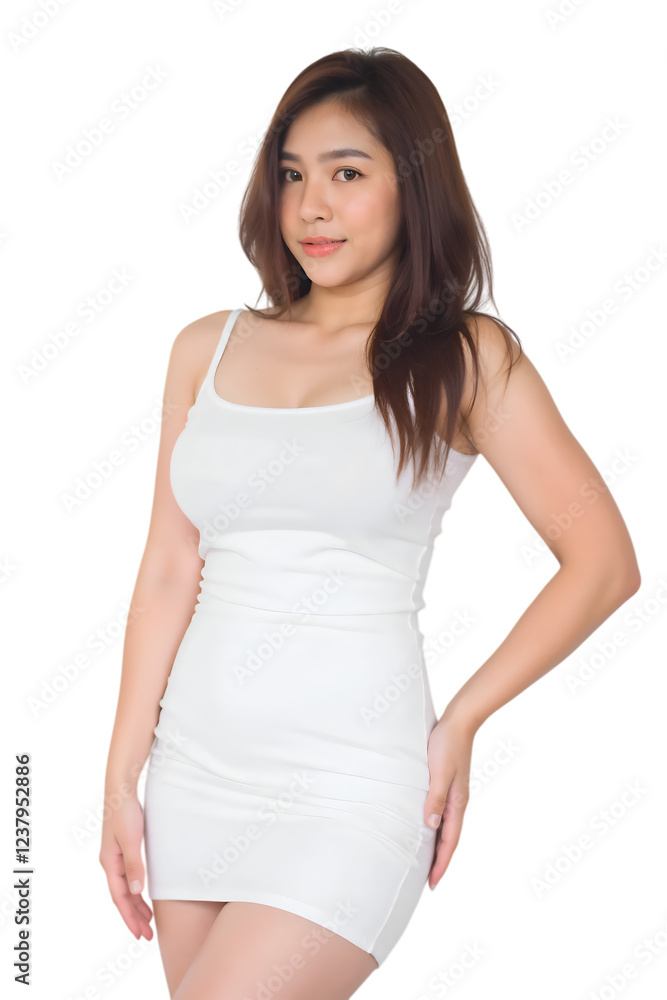 Asian woman wearing a dress on transparent background Asian woman wearing a dress on transparent background