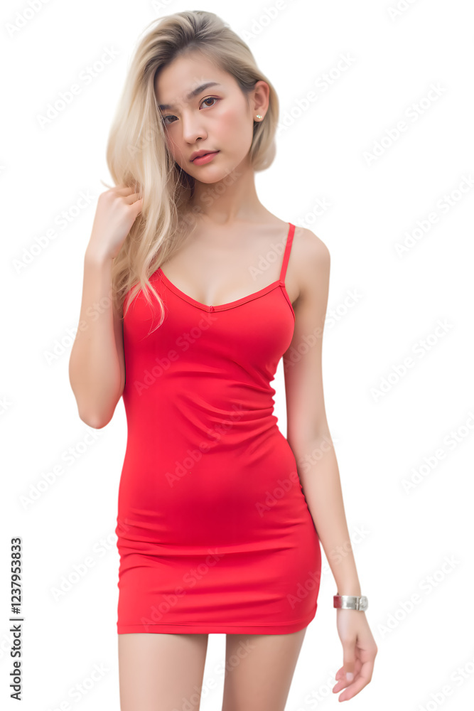 Asian woman wearing a dress on transparent background Asian woman wearing a dress on transparent background