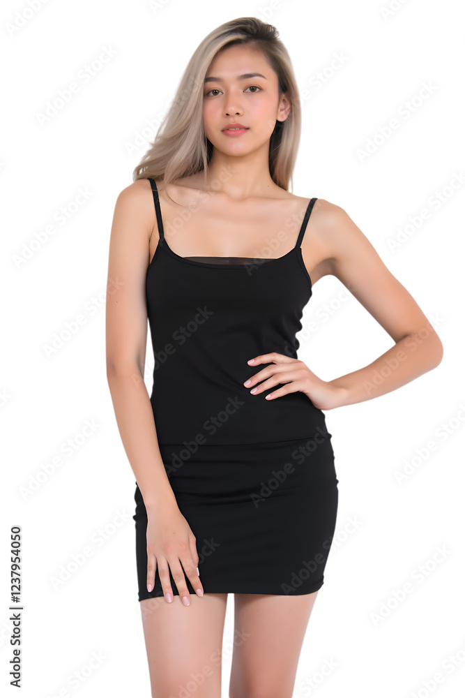 Asian woman wearing a dress on transparent background Asian woman wearing a dress on transparent background