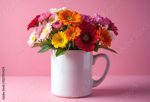 Wallpaper Mural Colorful flowers in a white mug Torontodigital.ca