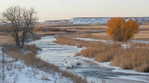 Wallpaper Mural Three Trumpeter Swans Grace Winter River Scene Torontodigital.ca