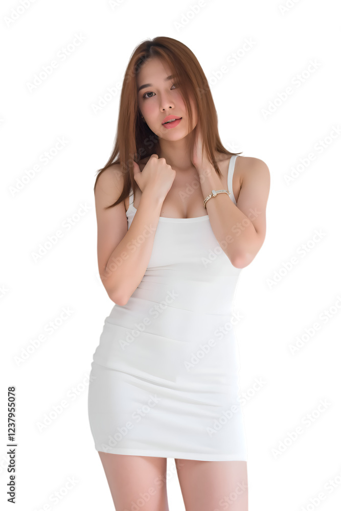 Asian woman wearing a dress on transparent background
Asian woman wearing a dress on transparent background