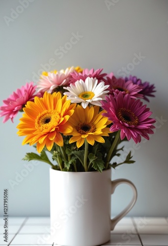 Wallpaper Mural Colorful flowers in a white mug Torontodigital.ca