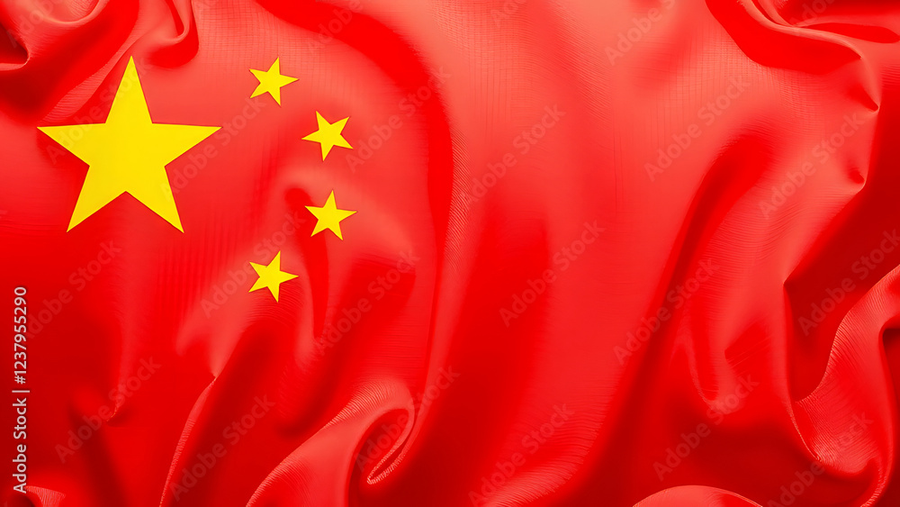 Chinese Flag - China. Chinese Flag waving on satin texture - AI generated Chinese Flag - China. Chinese Flag waving on satin texture - AI generated