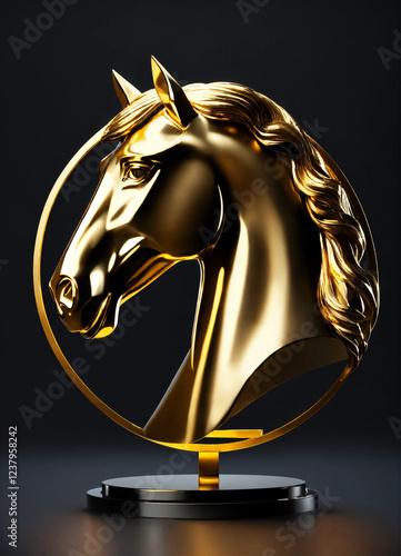 Sleek Golden Metal Horse Head Logo for Modern and Sophisticated Branding photo