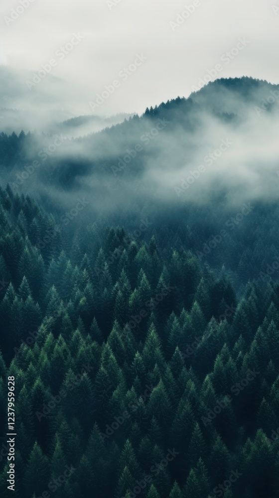 Misty mountain forest scene nature landscape foggy environment aerial view Misty mountain forest scene nature landscape foggy environment aerial view