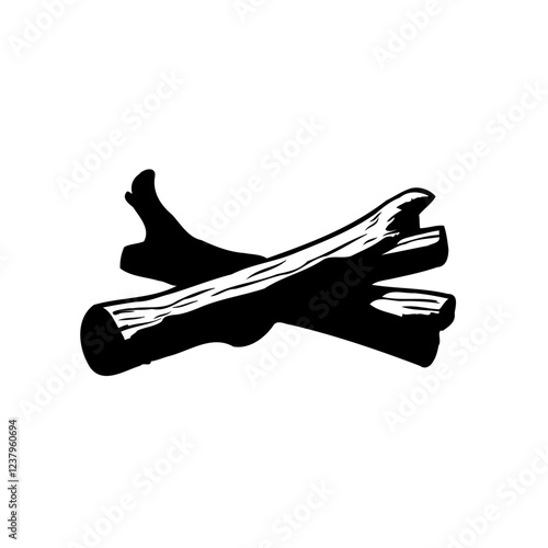 Black graphic of two logs, firewood concept design