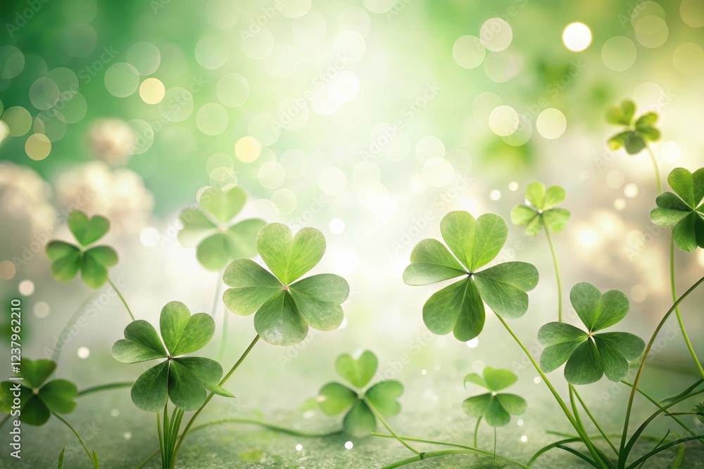Lush Green Clover Leaves Illuminated by Soft Light, a Serene Springtime Scene Lush Green Clover Leaves Illuminated by Soft Light, a Serene Springtime Scene