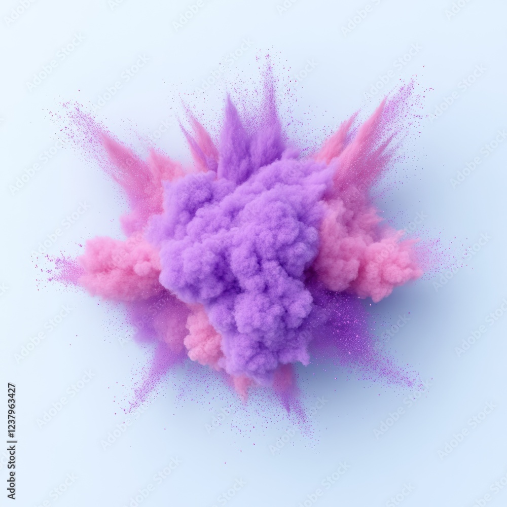 Fototapeta premium Colorful Purple Paint Explosion on White: Abstract Background with Colored Cloud, Splash, and Dust