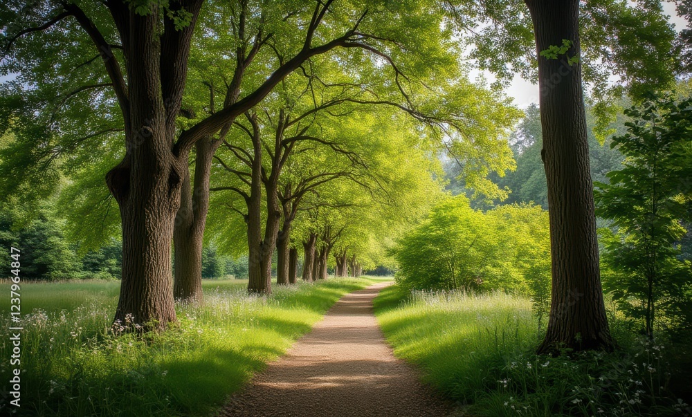 Lush green path through the forest Lush green path through the forest