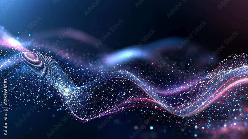 Obraz premium Glowing motion trails of light in an abstract design with multi-colored particles as the background