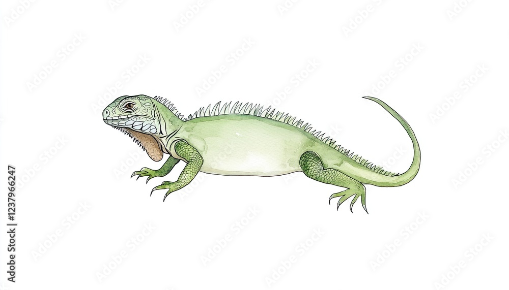 Detailed illustration of a green lizard-like creature in a dynamic pose against a white background Detailed illustration of a green lizard-like creature in a dynamic pose against a white background