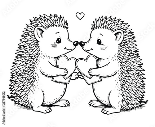 Hedgehogs in valentine coloring page