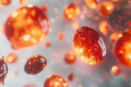 Mesmerizing Glowing Red Blood Cells Floating in Luminous Display photo