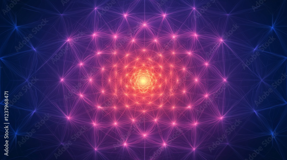 Naklejka premium Patience stability growth concept. Vibrant abstract pattern with glowing geometric shapes and bright center.