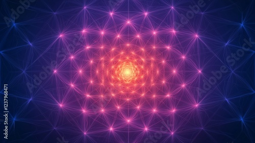 Patience stability growth concept. Vibrant abstract pattern with glowing geometric shapes and bright center.