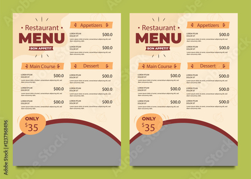 Fast food restaurant menu template. menu ca Lunch dishes and drinks list with prices and burger, pizza, hot dog, soda, fries, coffee menu template