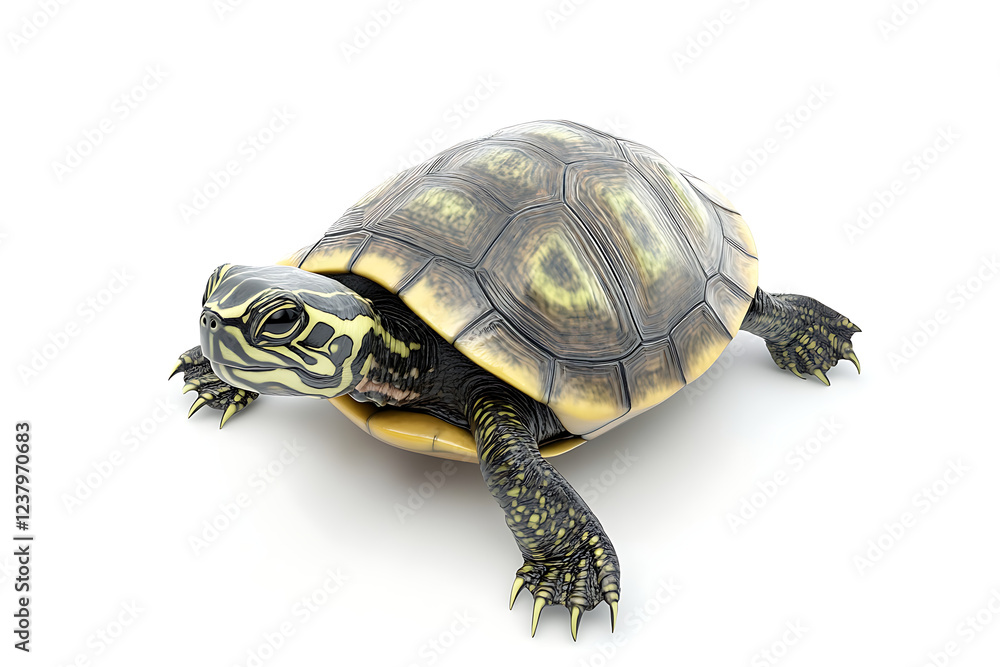 Obraz premium turtle on a white background, turtle on a blank white background, a turtle, turtle, cute turtle, white background, copy space for add text, 3d rendering, 3d, vector, AI generative
