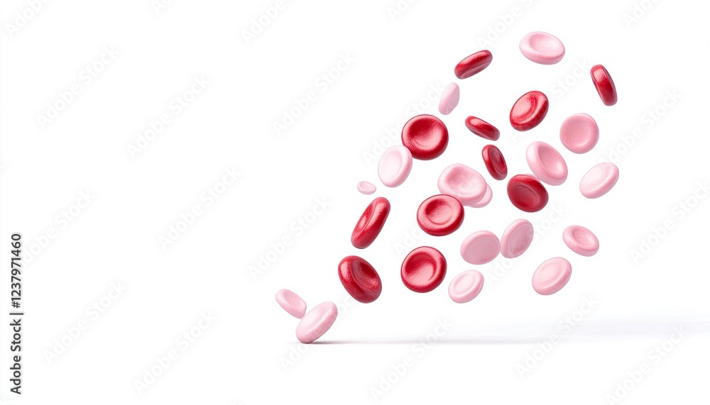 Abstract representation of red and pink blood cells floating in a clean, white background Abstract representation of red and pink blood cells floating in a clean, white background