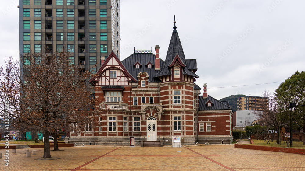 Facade of the the Dalian Friendship Memorial Building in Moji, Fukuoka, Japan