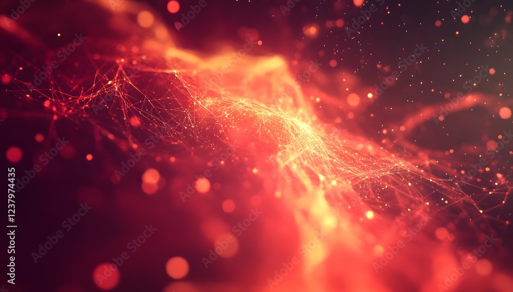 Obraz premium Abstract Red Network Glowing Particles Background