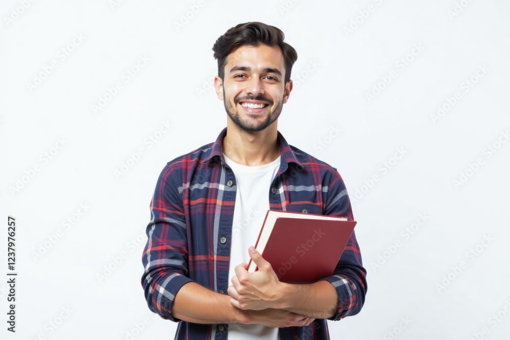 male student holding a book to her chest. Education, learning, knowledge, student life concept. male student holding a book to her chest. Education, learning, knowledge, student life concept.