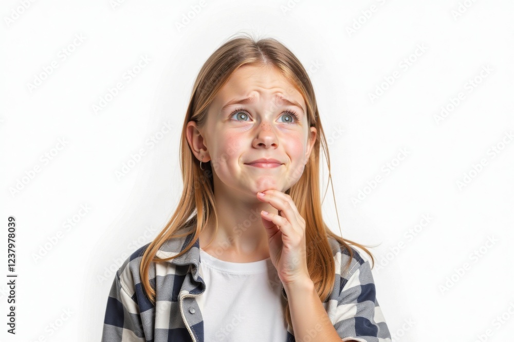 Young woman looking up thoughtfully, deep in thought, contemplating. Contemplation, inspiration, idea concept. Young woman looking up thoughtfully, deep in thought, contemplating. Contemplation, inspiration, idea concept.