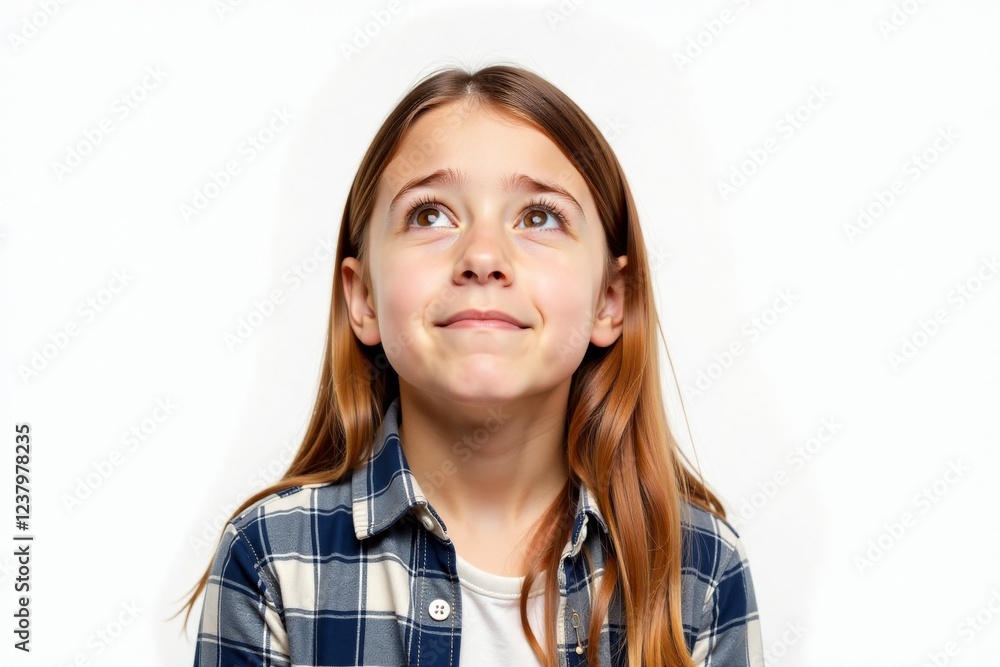 Young woman looking up thoughtfully, deep in thought, contemplating. Contemplation, inspiration, idea concept. Young woman looking up thoughtfully, deep in thought, contemplating. Contemplation, inspiration, idea concept.