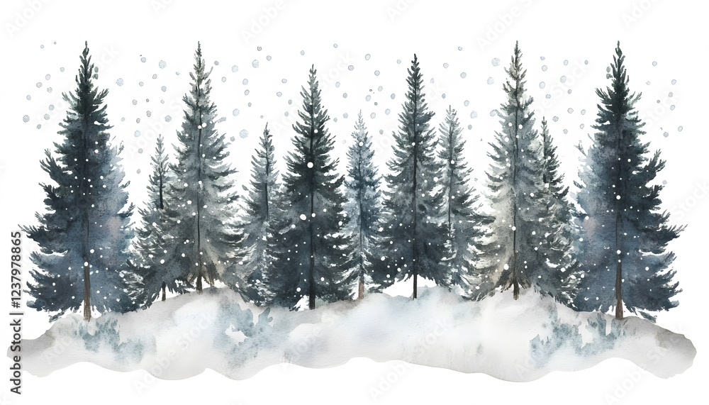 Obraz premium Watercolor Painting of a Snowy Winter Forest