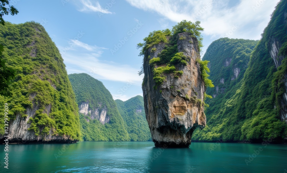 Majestic limestone karst in a serene landscape Majestic limestone karst in a serene landscape