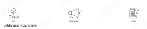 NPS icon set flow process which consists of shopping, customer, rating, like, premium, and store icon live stroke and easy to edit .