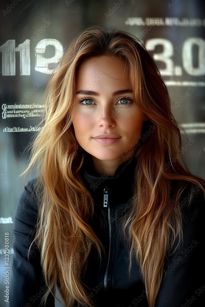 A woman with long brown hair is smiling at the camera. She is wearing a black jacket and a black shirt A woman with long brown hair is smiling at the camera. She is wearing a black jacket and a black shirt