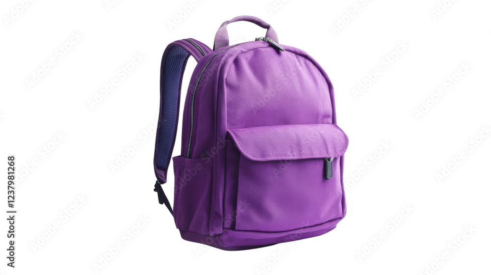 Purple backpack isolated on transparent background, ready for school or travel Purple backpack isolated on transparent background, ready for school or travel