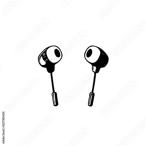 Black and White In-Ear Headphones Illustration