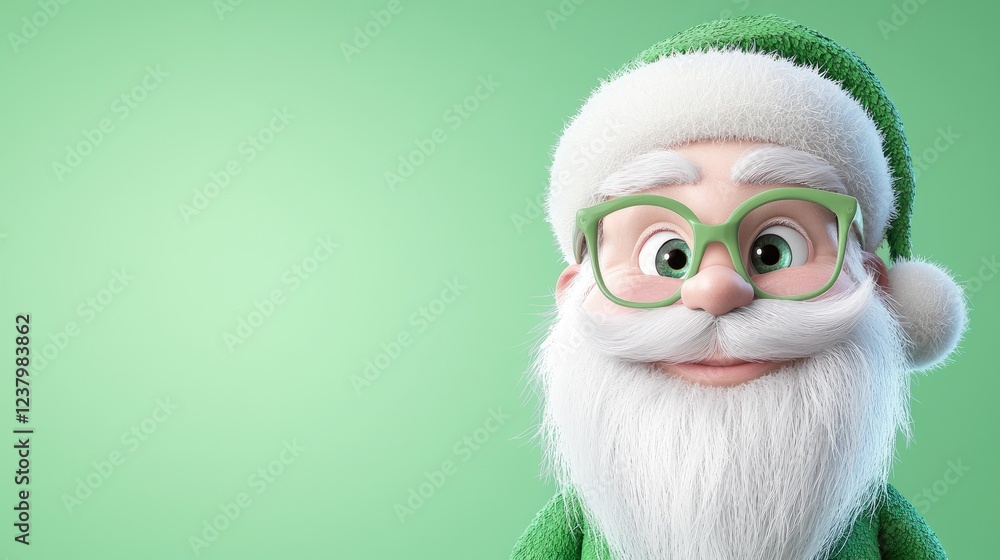 Fototapeta premium Cheerful Santa Claus, green background, Christmas