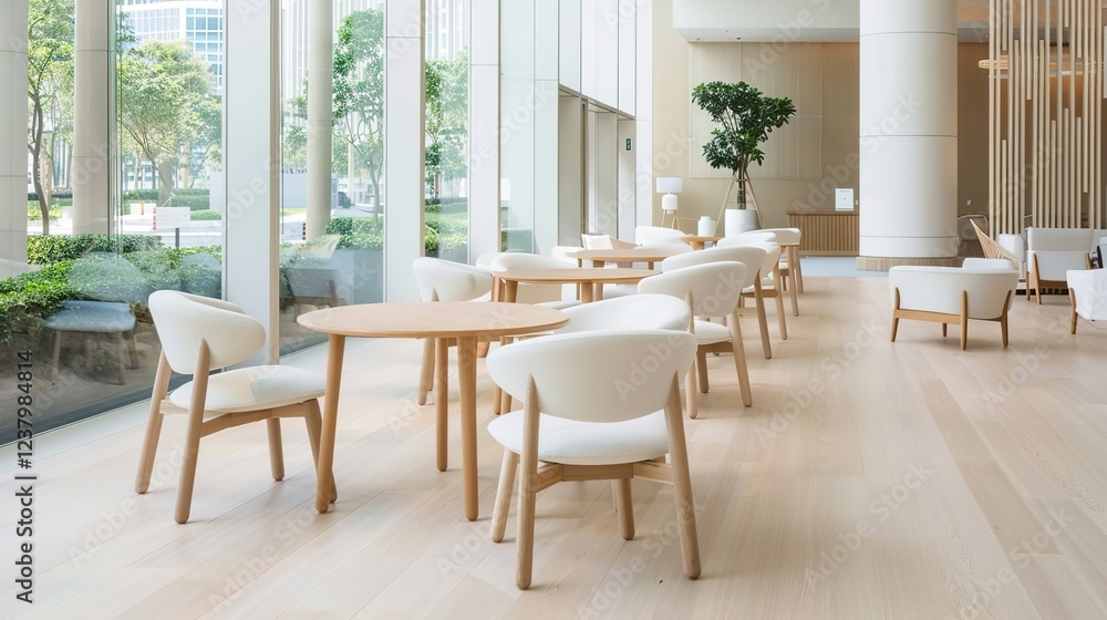 Modern minimalist office with empty desks and chairs, large windows, and ample copy space, symbolizing workspace demand and professional environment. Modern minimalist office with empty desks and chairs, large windows, and ample copy space, symbolizing workspace demand and professional environment.