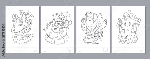 Doodle coloring page for children and adults. Black and white vector characters. Vector doodle illustration