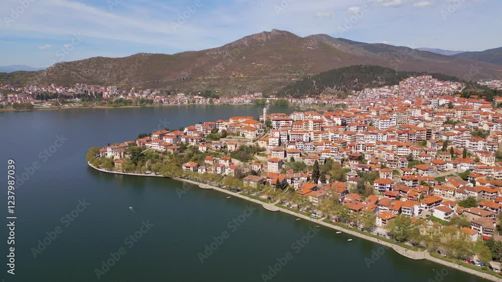 Panoramic view of Kastoria city with the lake surrounding it