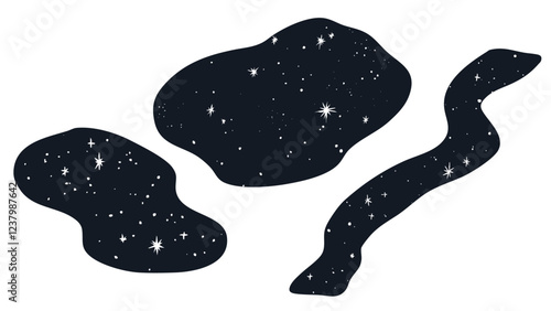 手描きのふにゃふにゃな星空　シンプルでかわいい装飾イラストセット　夜空　宇宙