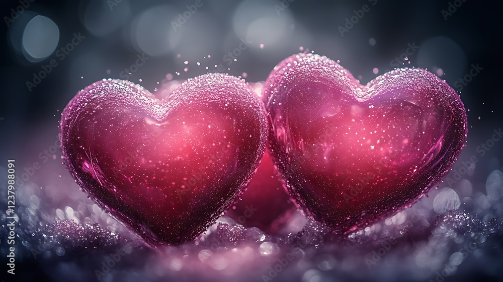 Fototapeta premium Romantic Abstract Valentine Scene with Layered Heart Shapes