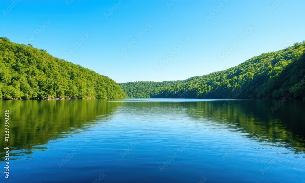Serene lake surrounded by lush greenery Serene lake surrounded by lush greenery