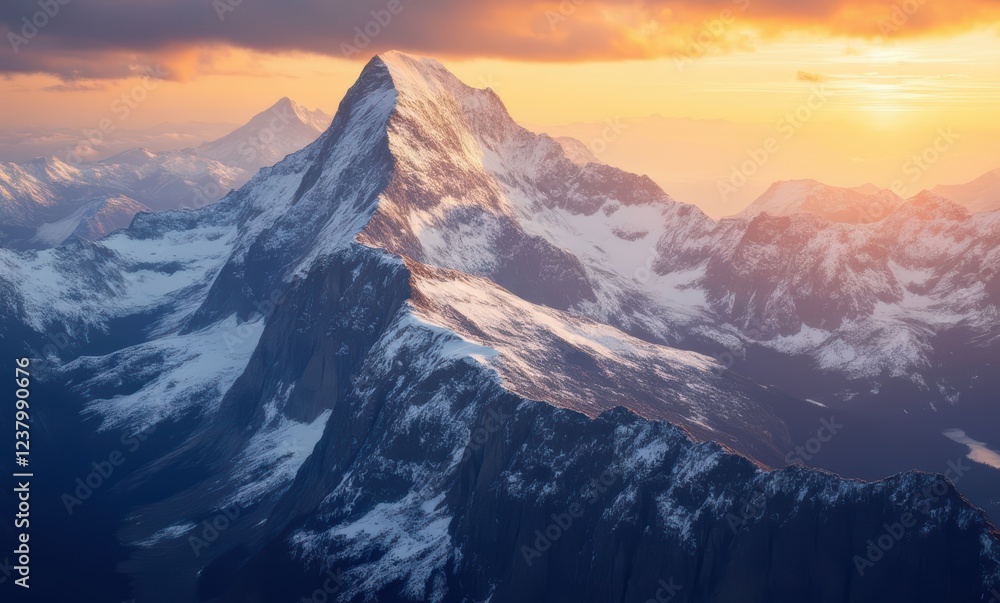 Majestic snow-capped mountain at sunset Majestic snow-capped mountain at sunset