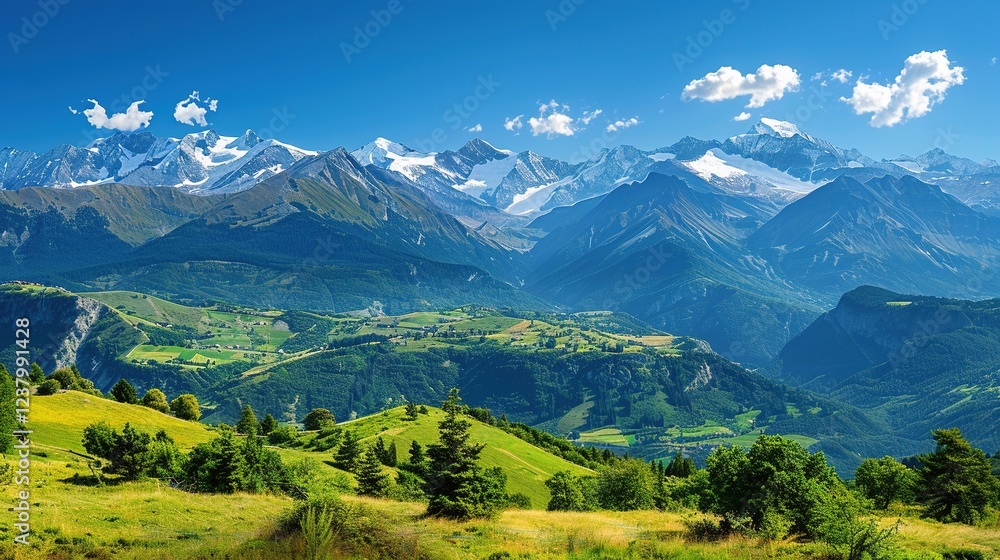 Fototapeta premium Majestic Alps Mountain Range Panorama Summer Landscape
