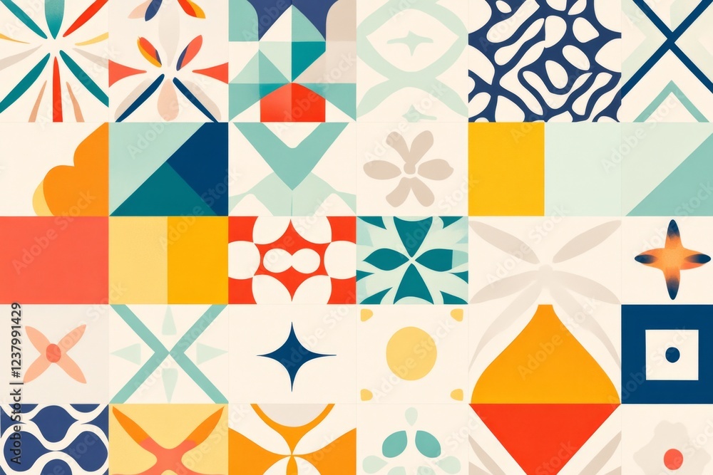 Fototapeta premium A collection of stylized ethnic patterns displayed with fresh colors and modern design elements