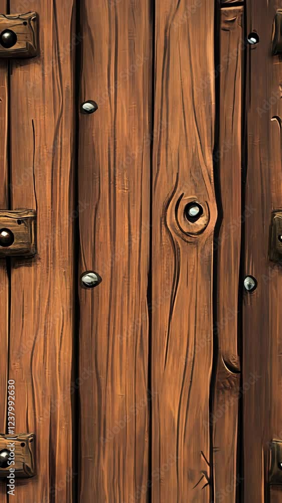 Beautiful wooden door with intricate knots and sturdy metal fittings at a rustic location during daylight Beautiful wooden door with intricate knots and sturdy metal fittings at a rustic location during daylight